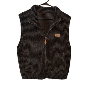 Marker Black and Gray Ribbed Knit Vest with Leather Logo Patch